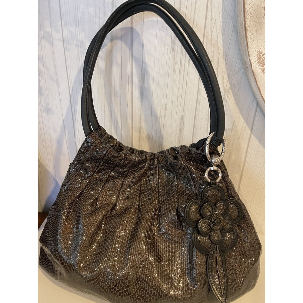 Brighton Breelan Snakeprint Embossed Pleated Leather HOBO/Shoulder Bag